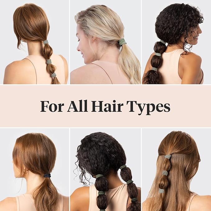 Kitsch Nylon Hair Ties No Damage - Stretchable Hair Bands for Strong All-Day Hold, Ponytail Holders | Hair Accessories for Girls | Ideal Gifts for Women - Eucalyptus, 20 Pcs