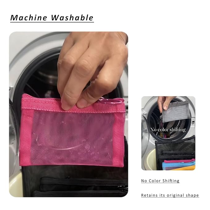 patu Zipper Mesh Bags, Pack of 5 (XS/S/M/L & Long Pouch), Beauty Makeup Cosmetic Accessories Organizer, Travel Toiletry Kit Set Storage Case, Pink