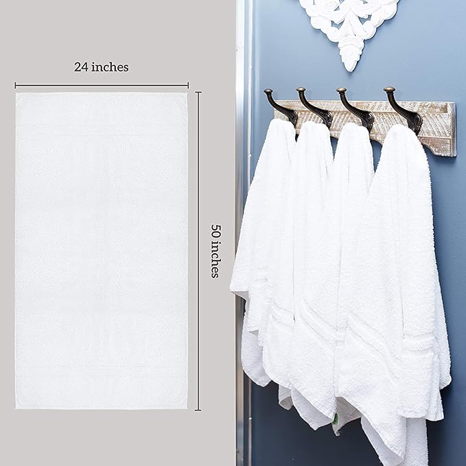 GREEN LIFESTYLE Luxury Bath Towel - White Large Bath Towels Pack for Spa, Gym, Bathroom, Hotel - 86% Cotton 14% Polyester -Super Soft, Thick and Absorbent 24 x 50 Bulk Bath Towel - (48-Pack)