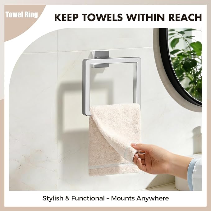 Bathroom Accessories Towel Bar Set: 15 Pieces Brushed Nickel Square Bathroom Hardware SUS304 Stainless Steel - Wall Mounted Towel Rack&Toilet Paper Holder&Towel Ring and Towel Hook