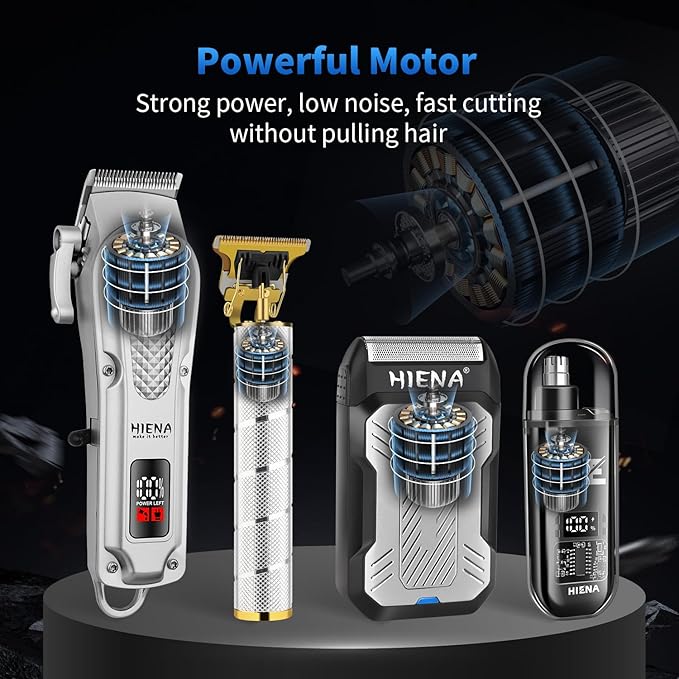 HIENA PRO Professional Hair Clipper Set for Men, Cordless Barber Clippers Set and Trimmer Kit, Electric Beard Trimmer Foil Shaver & Men's Facial Grooming Tool Kit, Gifts for Men (212+LXY+816)