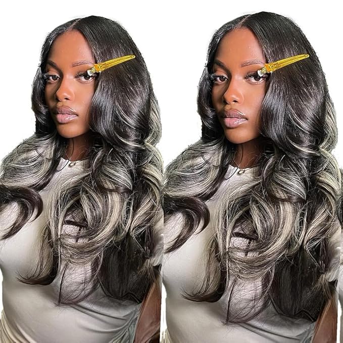 Highlight Wear and Go Glueless Wigs Human Hair Pre Cut Body Wave Ombre Lace Front Wig Human Hair Pre Plucked Black and Blond Wavy 5x5 Lace Closure Wigs Human Hair Balayage Wig 28 Inch