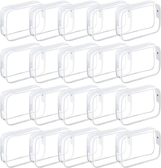 Tergy 20 Packs Clear Cosmetics Bags for Women Men Waterproof Toiletry Bags PVC Makeup Bags Organizer Case with Zipper for Travel Bathroom (White)