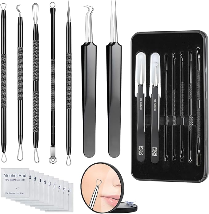Pimple Popper Tool kit Blackhead Remover Comedone Extractor Kit with Box for Easily Remove blackheads, Acne, Blemishes, Whiteheads, pimples and Papules from the face and Bonus Gift -7pcs