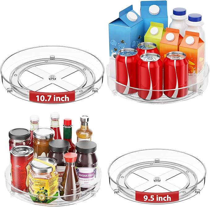 2 Pack Lazy Susan Organizer, 9.5 Inch, 10.7 Inch Lazy Susan Turntable for Cabinet, Turntable Organizer for Pantry Organizers and Storage, Non-Skid Fridge Organizer