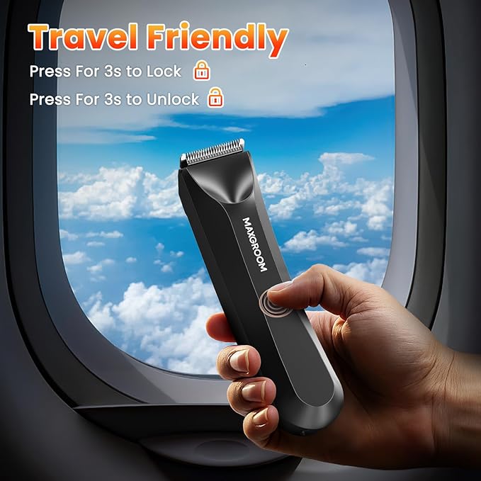 Manscape Body Hair Trimmer for Men, IPX7 Waterproof Pubic & Groin Hair Trimmer- Electric Ball Shaver with LED Light, Ceramic Blade, USB Rechargeable & Travel Pouch