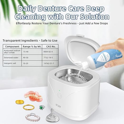 BCOM Ultrasonic Retainer Cleaner Solution, Jewelry Cleaner Solution Deep Clean for Retainer, Mouthguards, Night Guards, Aligners and Jewelry Ring, Odor Stain Remover for Ultrasonic Machines (8.5 oz)