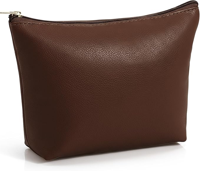 Kigeli PU Leather Makeup Bag for Women Gift Cosmetic Pouch for Purse Waterproof with PU Leather Travel Toiletry Organizer with Zipper for Women Bridesmaid Friend Gift(Coffee)