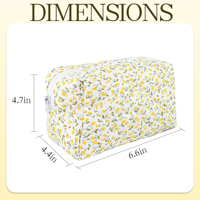Quilted Makeup Bag Floral Cotton Make up Bag Puffy Coquette Makeup pouch Aesthetic Cute Travel Toiletry Bag for Women Girls