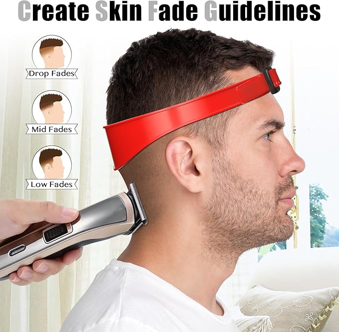 Neckline Shaving Template and Adjustable Hair Trimming Guide,DIY Self Haircutting System, Shaving and Keeping a Clean and Straight Neck Hairline,Easy Use Tool Soft Portable (Red)