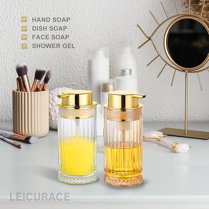 Glass Foam Soap Dispenser, Refillable Foaming Dispenser with Gold Pump, Foam Hand Soap Dispenser for Bathroom Kitchen, Home Decor （Foam Type/Clear）