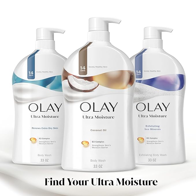 Olay Body Wash for Women, Ultra Moisture, 24/7 Moisture Barrier Repair, Hydrating Formula for Visibly Healthy Soft Skin, Vitamin B3 & Hyaluronic Blend, For All Skin Types, Coconut Oil Scent, 35 fl oz
