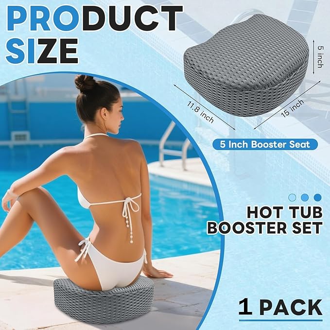 Hot Tub Booster Seat, Weighted SPA Hot Tub Booster Seat for Adults, 3D Air Mesh Hot Tub Seat Accessory, Non-Slip Micro Dot Bottom, Indoor or Outdoor Quick Dry Hot Tub Cushion (Grey)