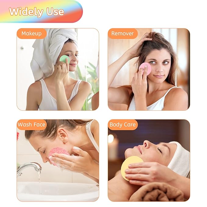 120 Pcs Facial Sponge Compressed, Luxiv 5 Colors Face Cleansing Sponge Estheticians Compressed Makeup Facial Sponge Round Wash Face Sponges for Women Compress Exfoliating Removal Sponge (Mix-color A)