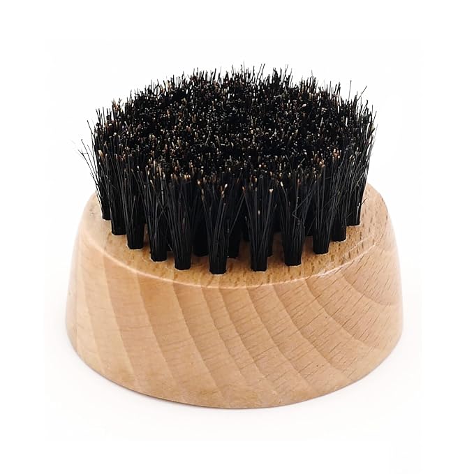 Small and Round Beard Brush, Pocket Travel Men's Wooden Boar Bristle Hair Beard Mustache Brush for Men (Skull)