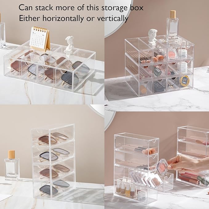 Sunglass Storage Box, Acrylic Eyeglass Organizer, Make-up Storage Drawer Tray, Jewelry Trays, Type Strong Load-bearing Easy Access 4-Layer Transparent Visual Sunglasses Case Home Office Using