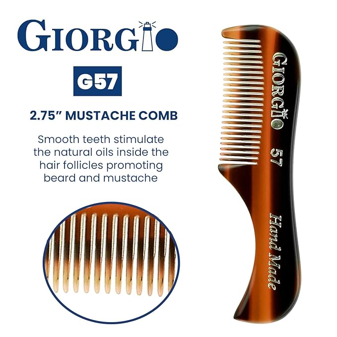 Giorgio G57 Extra Small Men's Fine Tooth Beard and Mustache Comb for Facial Hair Grooming and Styling. Wallet Pocket Comb Beard Comb for Men, Handmade, Saw-Cut and Hand Polished