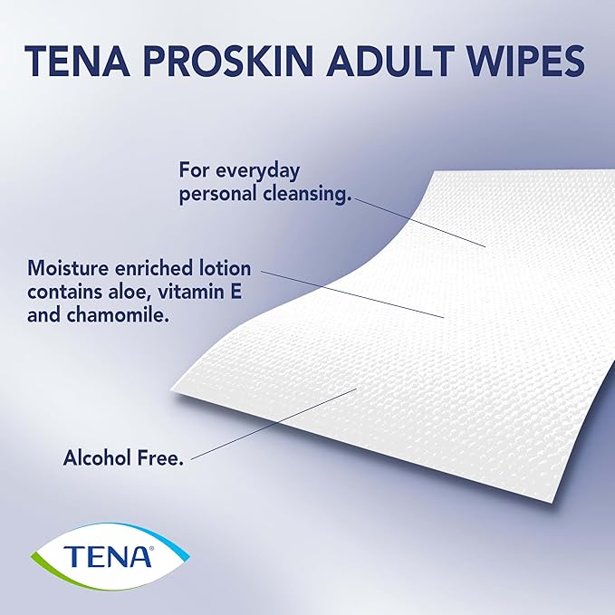TENA Adult Wipes for Incontinence, Body Cleansing Wipes for Adults, ProSkin -,48 Count (Pack of 12)