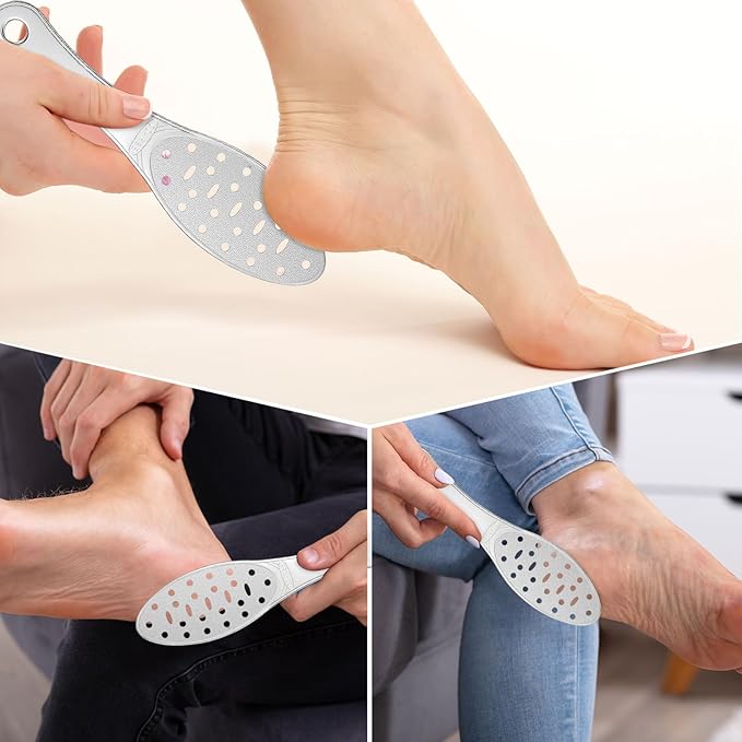 2 Pcs Stainless Steel Foot Scraper Metal Foot File Double Sided File Callus Remover Professional Feet Rasp Scrubber for Wet or Dry Skin Easy to Clean Pedicure Tool Heel (Fresh Style)