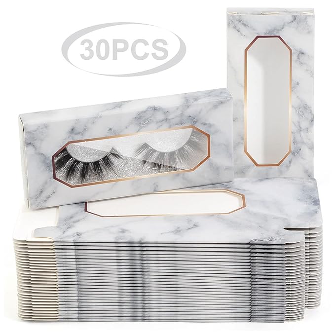 MAGEFY 30 Pieces Eyelashes Packaging Box, Empty Eyelash Boxes Lash Box Packaging Marble Paper Eyelash Storage Box Soft Paper Lash Case