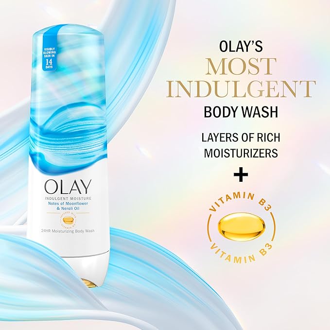 Olay Body Wash for Women, Indulgent Moisture, 24hr Moisturizing & Nourishing Formula, Infused with Vitamin B3 Complex, Luxurious Fragrances, Moonflower & Neroli Oil Scent, 20 fl oz