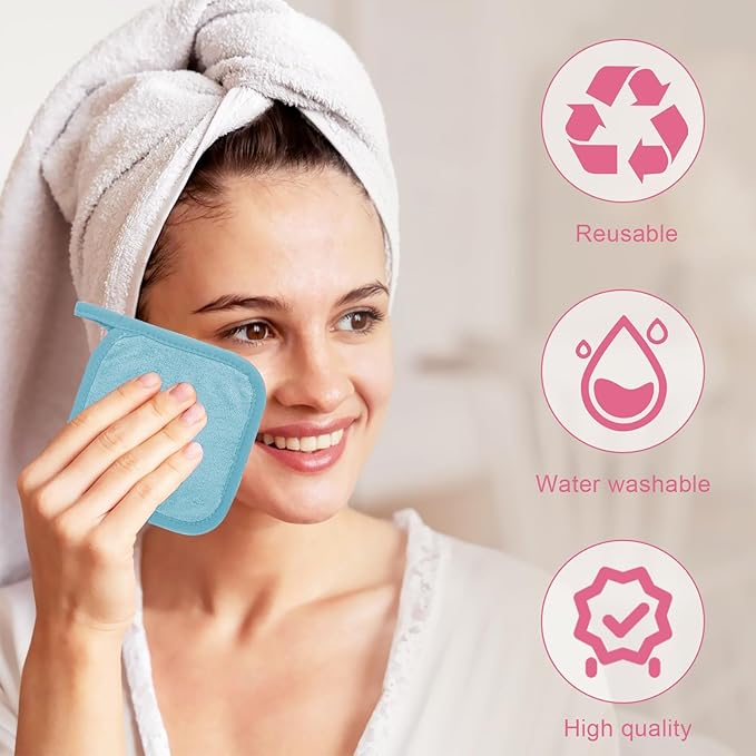 Makeup Remover Cloth 12 Pack, Ultra Soft and Reusable Microfiber Makeup Remover Towels for All Skin Types, Perfect Face Towels for Women, 6 Inch X 6 Inch, Blue