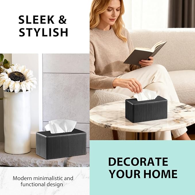Fanousy Large Tissue Box Cover Rectangular with Bottom Belt, Fits 230-Count Kleenex, Modern PU Leather Facial Tissue Dispenser Holder for Bathroom Vanity, Nightstand, Bedroom, Office, Home Decor