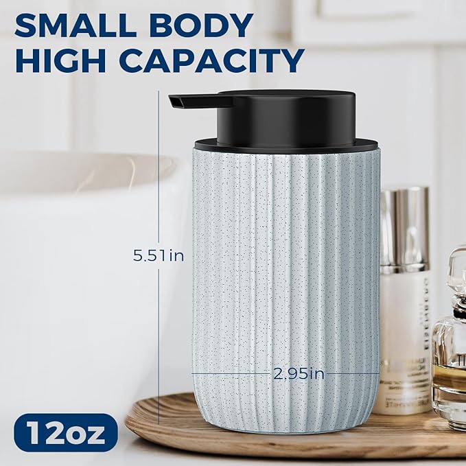 Ceramic Foaming Hand Soap Dispenser 2Pack，12 oz Bathroom Soap Dispensers， Lotion Dispenser for Kitchen, Refillable Matte Streaks Soap Dispenser with Large Pump (Blue-2Pack)