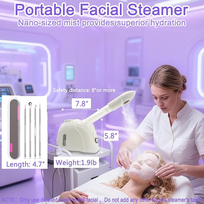 LIXESZT Facial Steamer Professional for Deep Cleansing with Extendable 360° Swivel Arm，Nano Constant Temperature Mist for Home Facial Spa-Sinuses Sinus Care, 4Pcs Stainless Steel Skin Care Kit