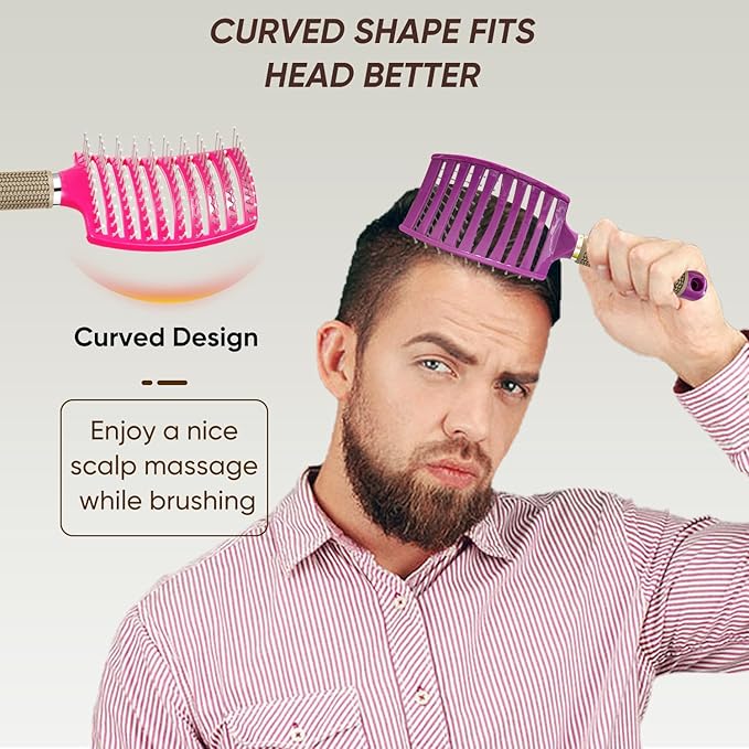 2 Pack Curved Vented Detangling Brush for Wet and Dry Hair, Paddle Styling Hair Brush for Faster Blow Drying, Detangler Brush for Women Men Curly Thick Hair