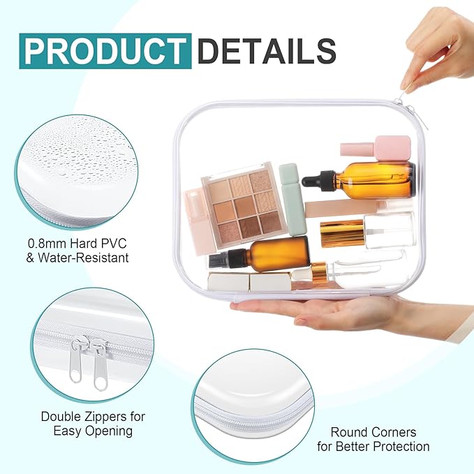 Hoolerry 4 Pcs Hard Clear Zipper Case Makeup Bags Plastic Zipper Pouch Transparent Storage Box Containers for Cosmetics, Snacks, Building Blocks, Puzzles(Clear,9.8 x 7.9 x 2 in,White)