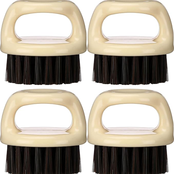 4 Pcs Knuckle Brush for Men Barber Brush, Fade Brushes, Face and Neck Brushes, Mustache and Hair Supplies, Essential Barber Tool for Professional Barbering and Grooming Services(Beige)
