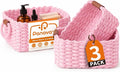 Storage Basket, Recycled Paper Rope Bathroom Basket Organizer, 3Pcs Small Baskets for Organizing, Mini wicker Basket for Decorative Storage Bins, Shelves, Bathroom, Cabinet - Pink