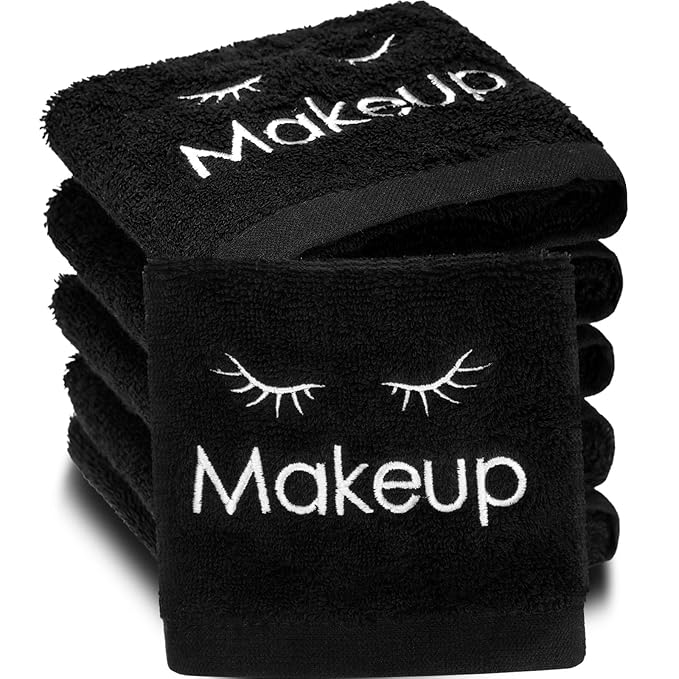 Shimeyao 13x13 Inch Black Makeup Towels Bulk Reusable Makeup Washcloths for Face Facial Remover Washcloths Absorbent Cotton Towel for Salon Spa Women Skin Care(6 Pcs,Classic)
