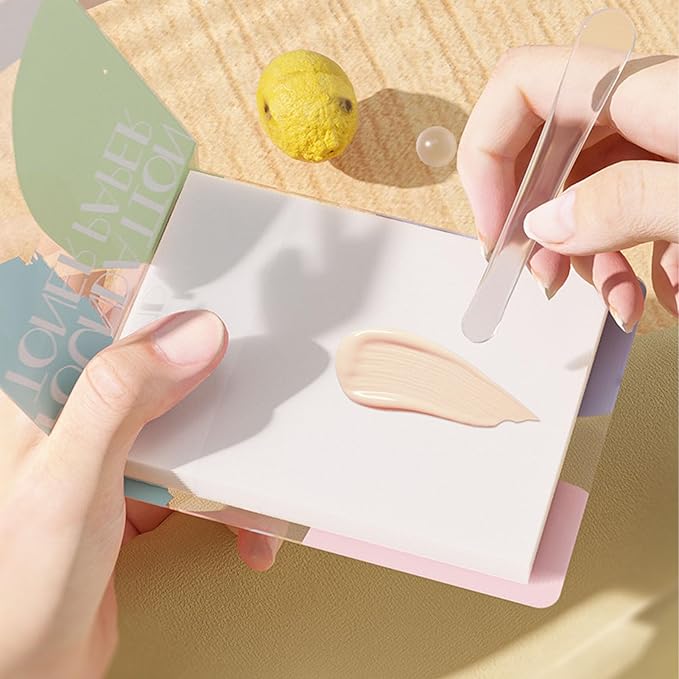 2pcs Liquid Palette Paper Disposable Makeup Coloring Paper with Mixing Stick Lipstick Paper, Makeup Palette Mixing Tray Apply for Eye Shadow Lipsticks