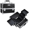 FRENESSA Makeup Train Case Makeup Case 11.8 Inch Large Cosmetic Box Organizer Travel Storage Professional Make Up Train Carrying Case with 6 Trays Locking Hard Vanity Storage Black