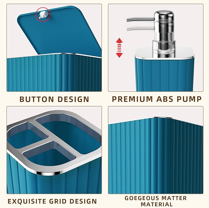 Bathroom Accessories Set - 26PC Gorgeous Teal Bathroom Set, Bathroom Accessory Set, Shower Curtain Set with Bathtub Mats for Shower Tub, Trash Can & Soap Dispenser