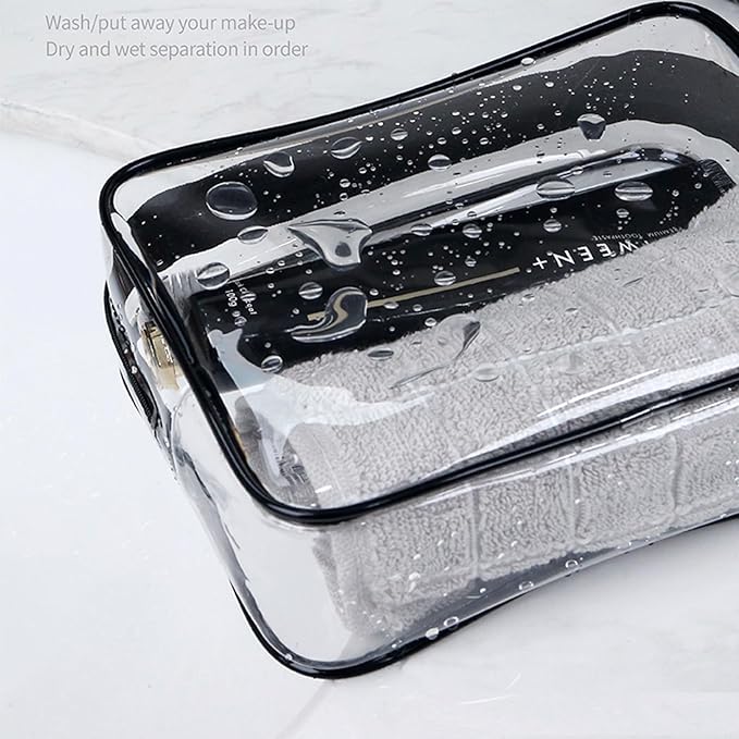 6 Packs Clear Cosmetics Bags for Women Men Waterproof Toiletry Bags PVC Makeup Bags Organizer Case with Zipper for Travel Bathroom (6 Black&White)