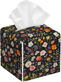 Spring Florals Herbs Tissue Box Cover Vintage Flowers Square Leather Tissue Holder Decorative Facial Tissue Cube Paper Cover Case Organizer for Bathroom Night Stands Desk Tabletop Home