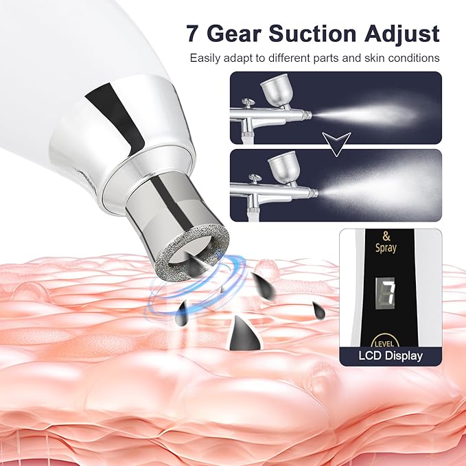 Diamond Microdermabrasion Machine, 7 Suction Modes Professional Microdermabrasion Machine with Airbrush, Blackhead Remover Facial Dermabrasion Device for Salon Personal Home Travel Use