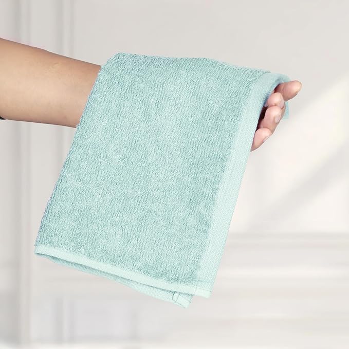 Amazon Basics Cotton Washcloths for Bathroom,Fast Drying,Extra Absorbent,12 x 12 in,Seafoam Green,Ice Blue,White,(Pack of 144)