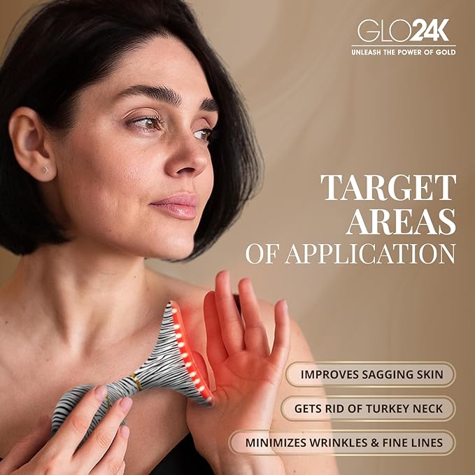 GLO24K Red Light for Face & Neck Beauty Device - 7 in 1 Facial Massager Tool and Neck Care Device for Neckline Care, Face and Neck Massager for Women