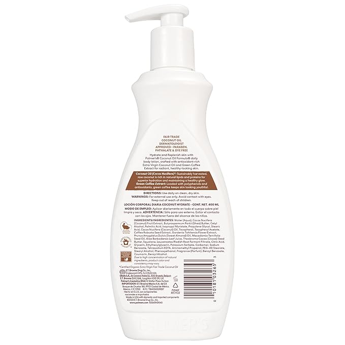 Palmer's Coconut Oil Formula Body Lotion for Dry Skin,Hand & Body Moisturizer with Green Coffee Extract & Vitamin E,Pump Bottle,13.5 Fl Oz,(Pack of 2)