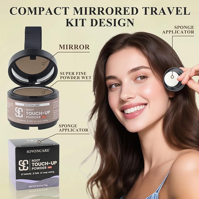 Root Touch Up Powder for Women - SOVONCARE Wet Hairline Powder to Cover Gray Hair, Thinning Hair & Bald Spots, Waterproof Hair Color Cover Up（Blonde 0.14 Oz）