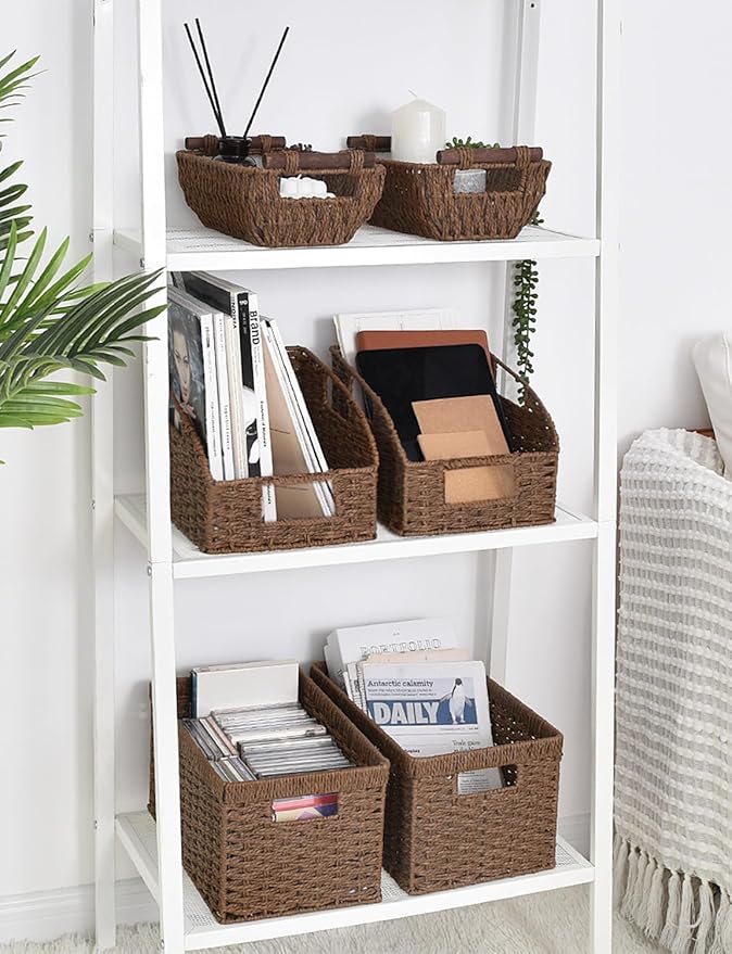 StorageWorks Wicker Baskets for Organizing, Pantry Organizers and Storage, Round Paper Rope Storage Basket for Pantry Shelves, Kitchen Counter, Brown, 2 Pack