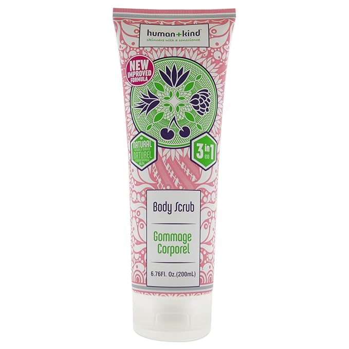 Human+Kind Body Scrub - Exfoliating, Hydrating Body Polish that Scrubs Away Dead Skin Cells - Clarifying Treatment for Soft, Smooth Skin with Bamboo Extract Beads - Vegan and Cruelty Free - 6.76 oz
