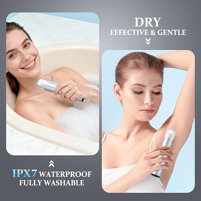 Bikini Trimmer for Women, Dual Head Face Shaver Body Hair Trimmmer, IPX7 Waterproof Womens Electric Razor for Legs, Silver Grey