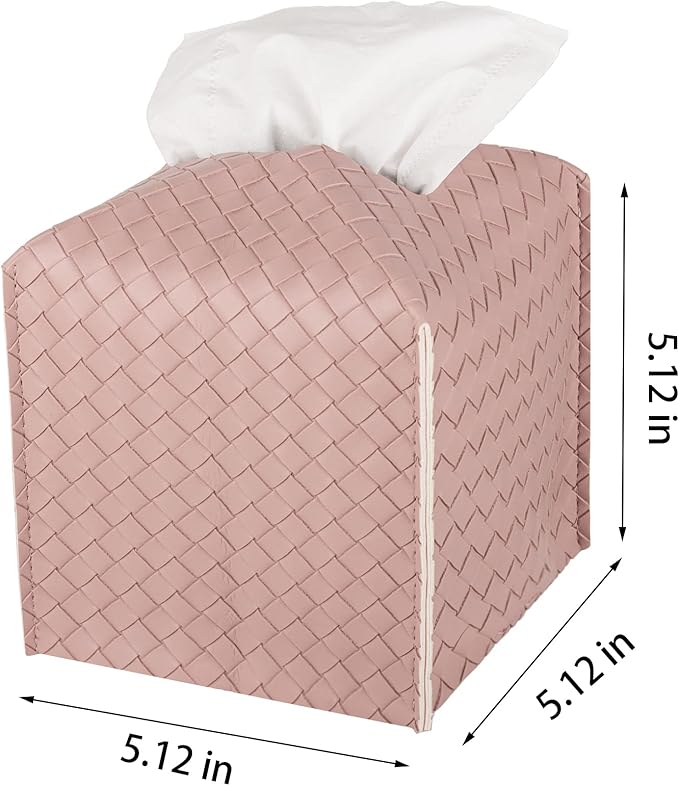 Tissue Box Cover PU Leather Tissue Holder Square Facial Tissue Case Facial Paper Organizer Dispenser for Bathroom, Vanity Countertop, Tabletop, Car, Pink