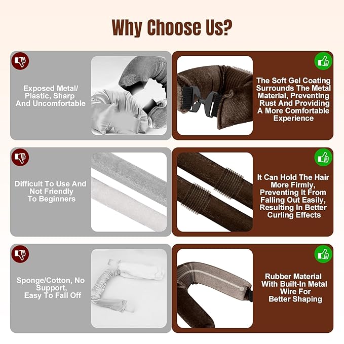 TULOBI 3 Pcs Heatless Curls Overnight - Upgraded Velvet Heatless Hair Curler with Velcro Fastener, Overnight Jumbo Blowout Rods, Hair Curlers to Sleep in for All Hair Types (Brown)