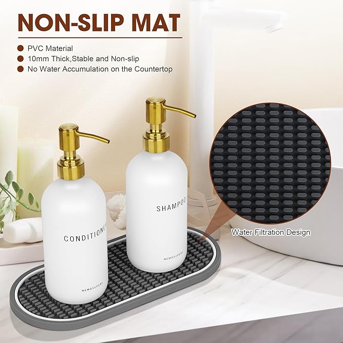 Glass Shampoo and Conditioner Dispenser-Shower Soap Dispenser for Bathroom -16.9 fl oz Set of 3 Refillable Glass Bottles with Pump and Labels-Shampoo Dispenser for Shower(White)